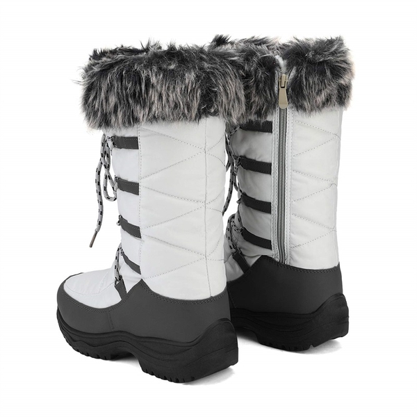 Mid Calf Lace Up Winter Boots - GREY TAUPE - 3